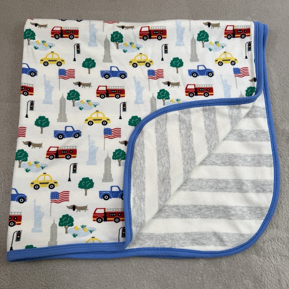 Starting Out Baby Blanket Blue Stripes Reversible Fire Truck NY America Flag